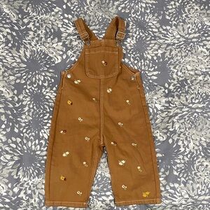 Zara Tan Kids Overalls with Floral Embroidery